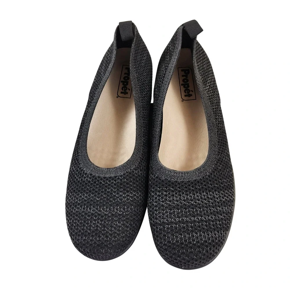 Propet Womens Black Knit Slip On Wedge Ballet Flats Sz 9.5M WCX074M Casual Shoes